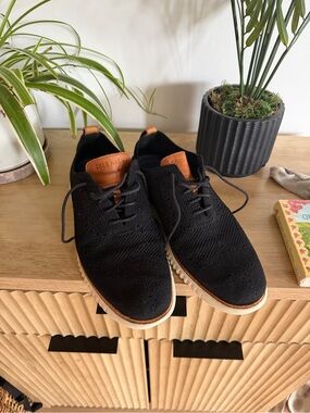Cole Haan Black Knit Derby Shoes with Tan Leather Accents